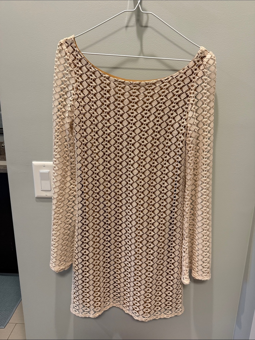 Judith March Cream Crochet Long Sleeve Tunic Dress
